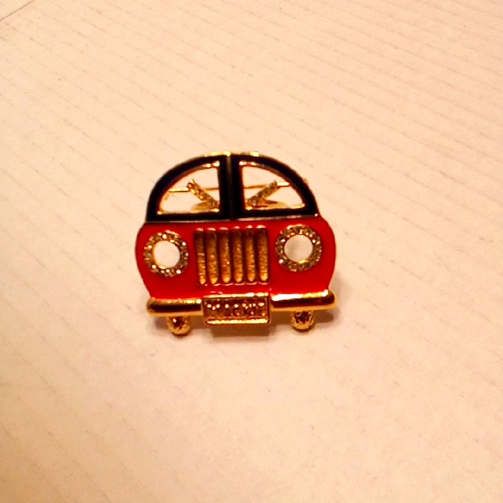 Red and Goldtone Car Brooch Fantasy